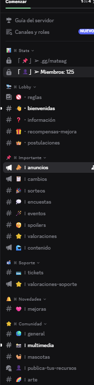 Captura del servidor de Discord de MateAG mostrando la ocultacion del canal de subnoticias a las 0:55