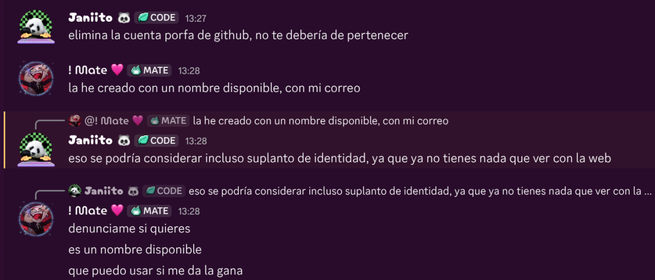 Captura de chat 3: Mensaje denunciame si quieres